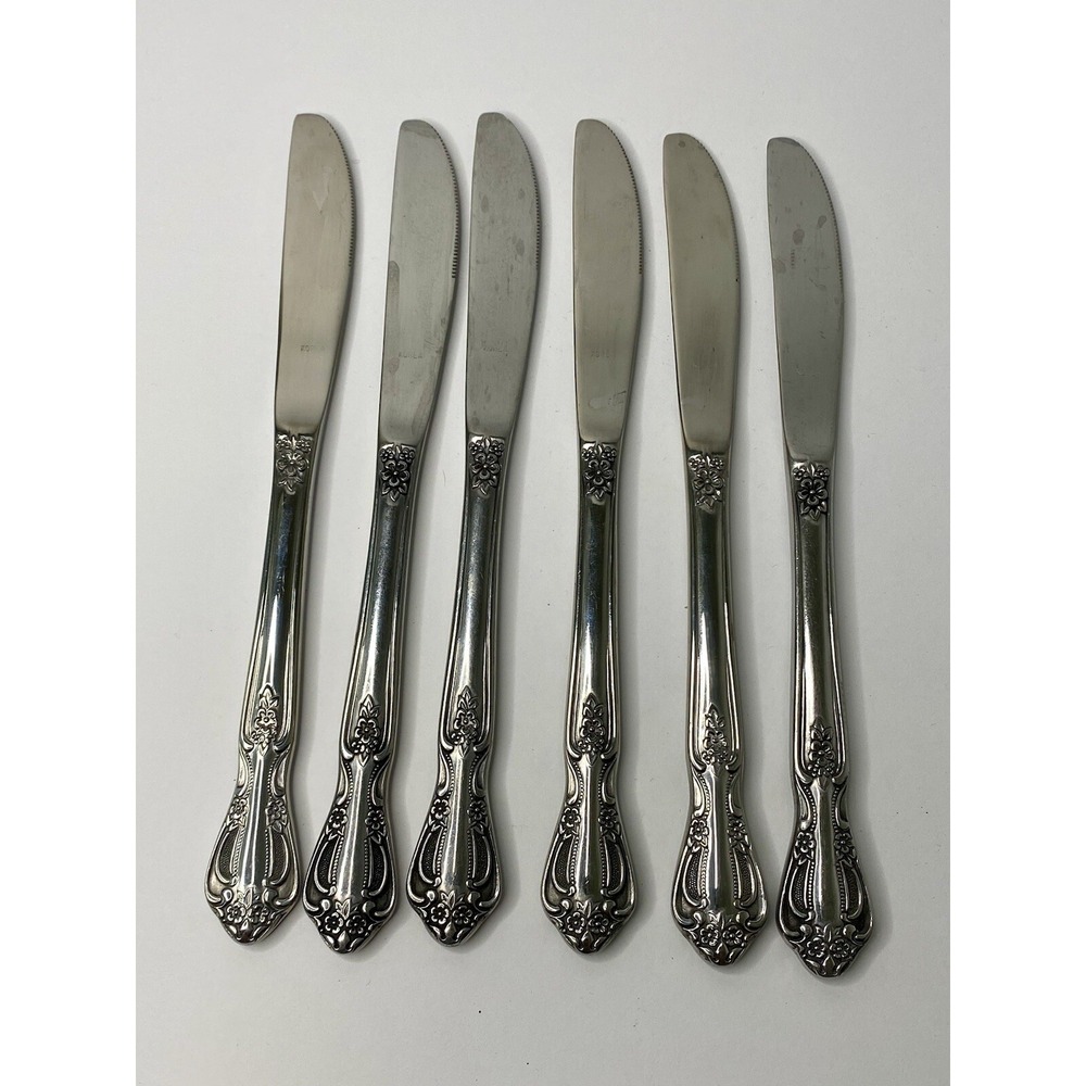 Farberware Regal Lot Of 6 Dinner Knives Floral Replacement
